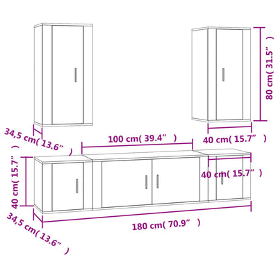 5 Piece TV Cabinet Set Brown Oak Engineered Wood