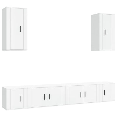 6 Piece TV Cabinet Set White Engineered Wood