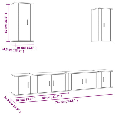 6 Piece TV Cabinet Set White Engineered Wood