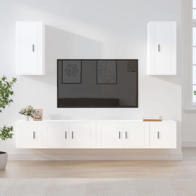 6 Piece TV Cabinet Set White Engineered Wood