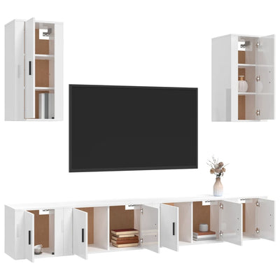 6 Piece TV Cabinet Set High Gloss White Engineered Wood