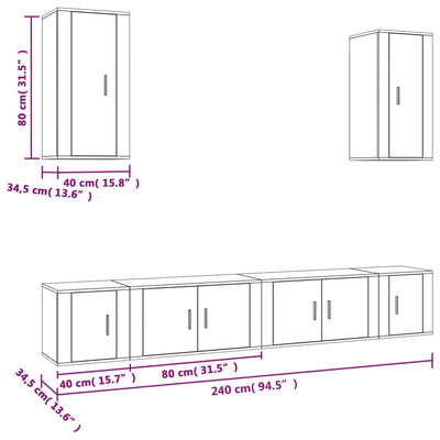 6 Piece TV Cabinet Set High Gloss White Engineered Wood