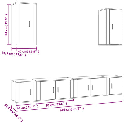 6 Piece TV Cabinet Set Smoked Oak Engineered Wood