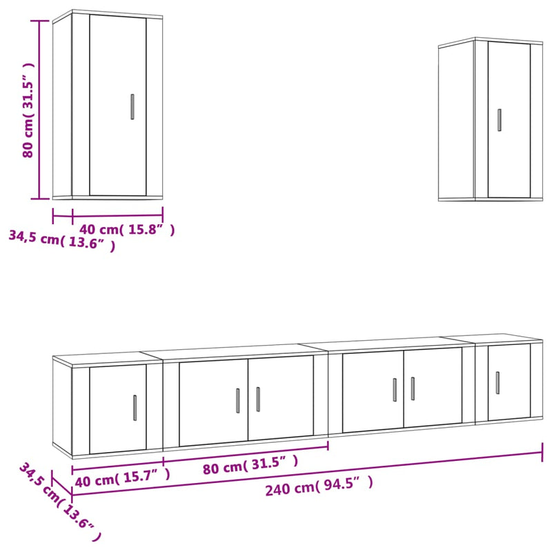 6 Piece TV Cabinet Set Smoked Oak Engineered Wood