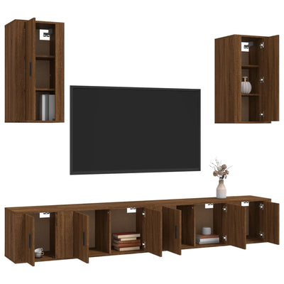 6 Piece TV Cabinet Set Brown Oak Engineered Wood