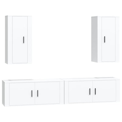 4 Piece TV Cabinet Set White Engineered Wood