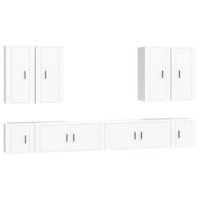 8 Piece TV Cabinet Set White Engineered Wood