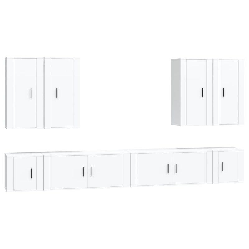 8 Piece TV Cabinet Set White Engineered Wood