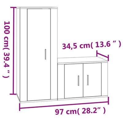 2 Piece TV Cabinet Set White Engineered Wood