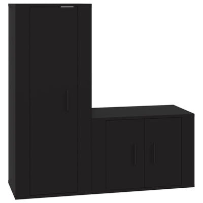 2 Piece TV Cabinet Set Black Engineered Wood