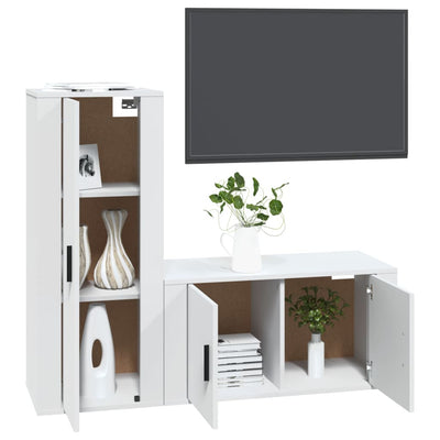 2 Piece TV Cabinet Set White Engineered Wood