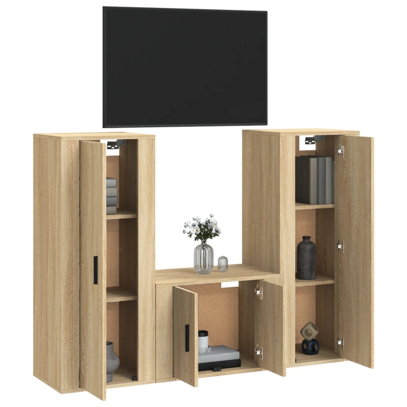 3 Piece TV Cabinet Set Sonoma Oak Engineered Wood