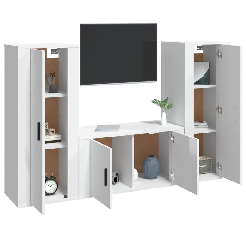 3 Piece TV Cabinet Set High Gloss White Engineered Wood