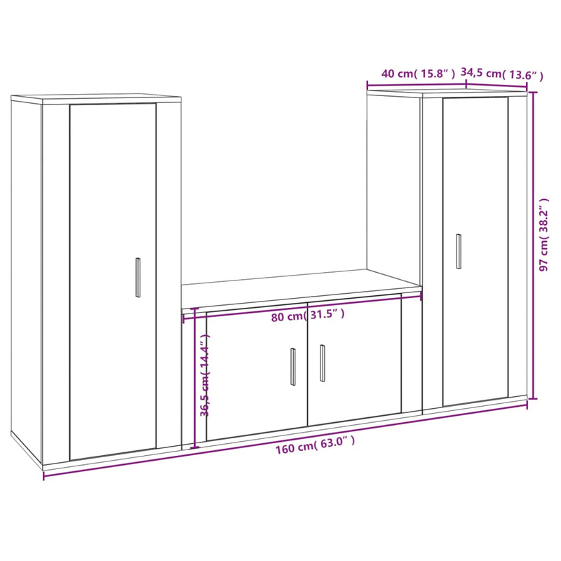 3 Piece TV Cabinet Set Concrete Grey Engineered Wood