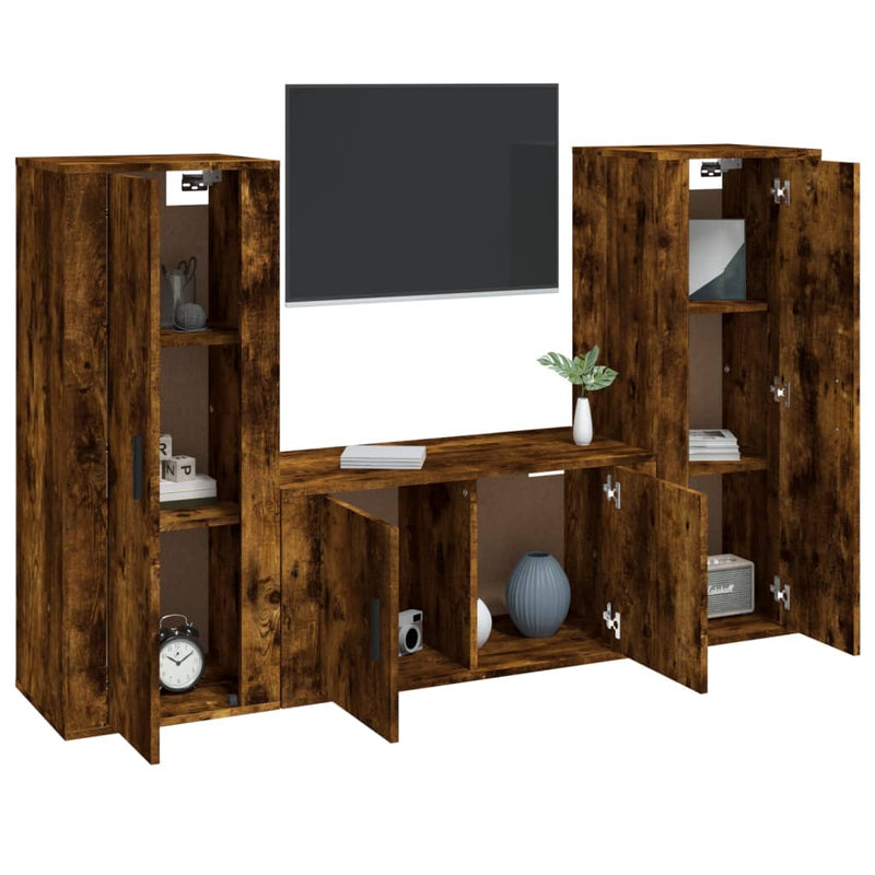 3 Piece TV Cabinet Set Smoked Oak Engineered Wood