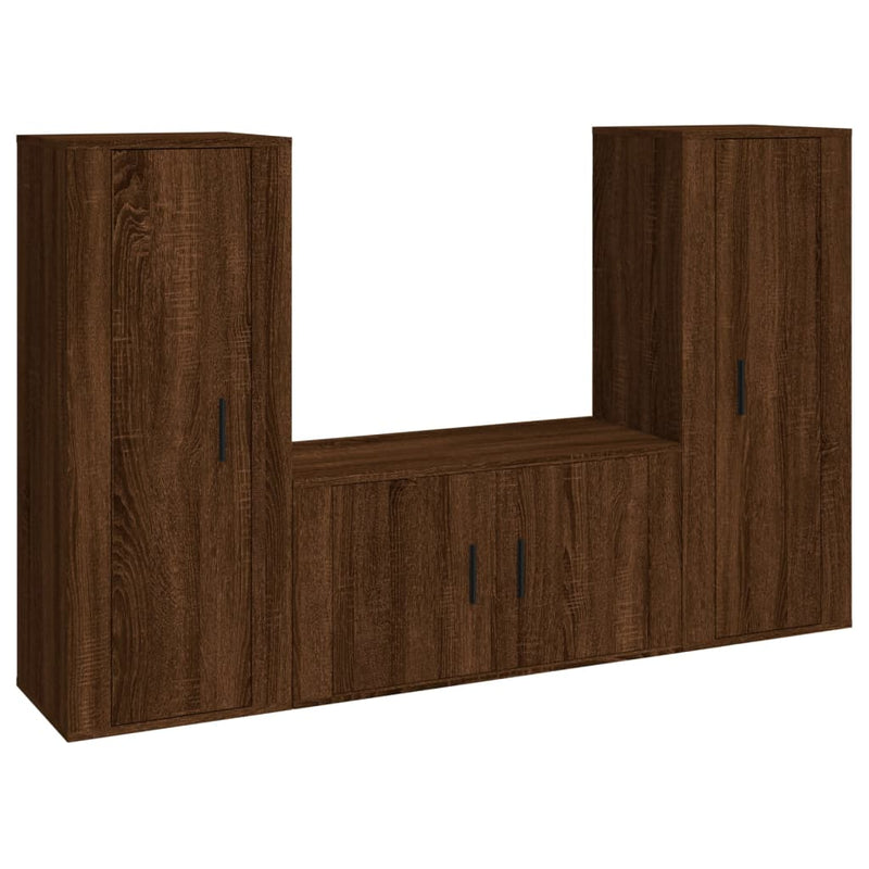 3 Piece TV Cabinet Set Brown Oak Engineered Wood