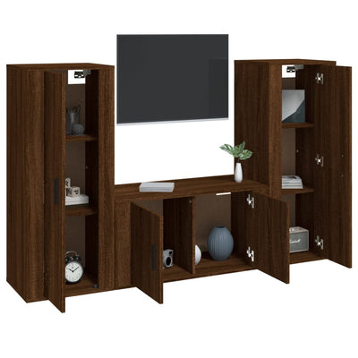 3 Piece TV Cabinet Set Brown Oak Engineered Wood