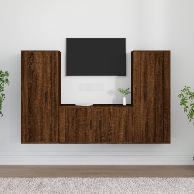 3 Piece TV Cabinet Set Brown Oak Engineered Wood