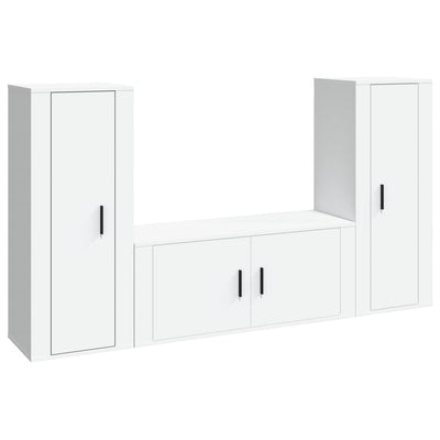 3 Piece TV Cabinet Set White Engineered Wood