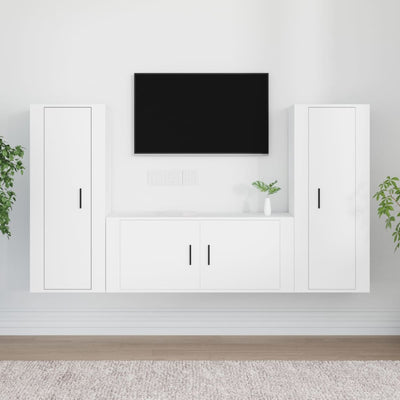 3 Piece TV Cabinet Set White Engineered Wood