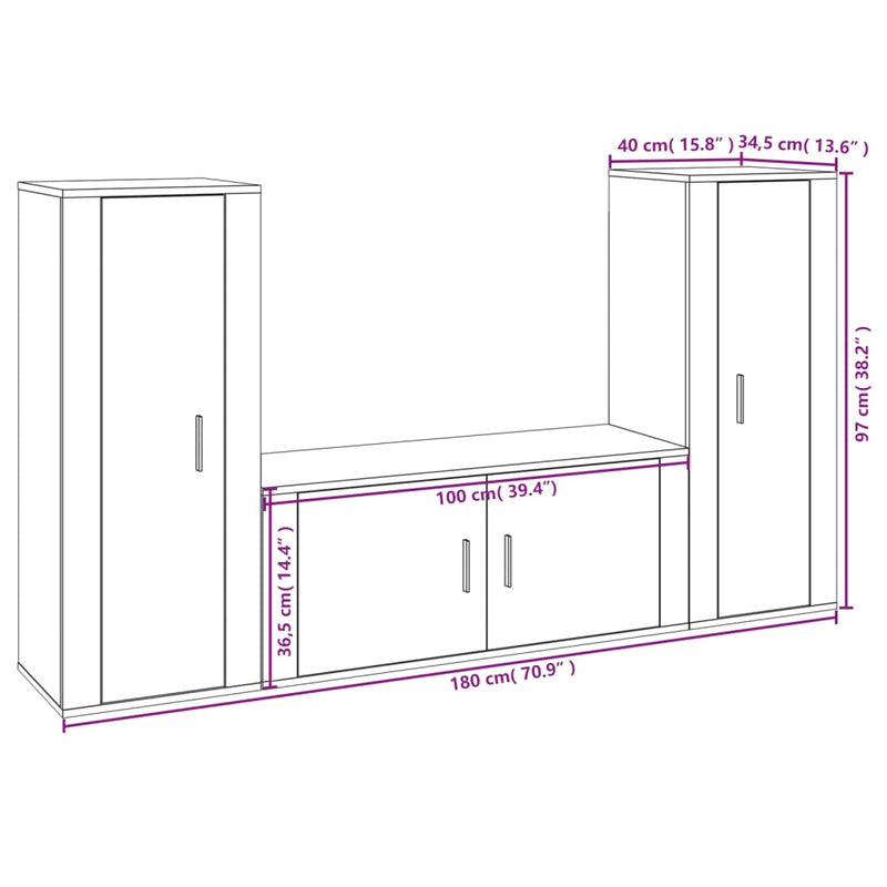 3 Piece TV Cabinet Set Grey Sonoma Engineered Wood