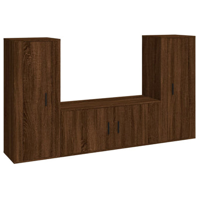 3 Piece TV Cabinet Set Brown Oak Engineered Wood