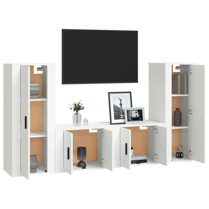 4 Piece TV Cabinet Set White Engineered Wood