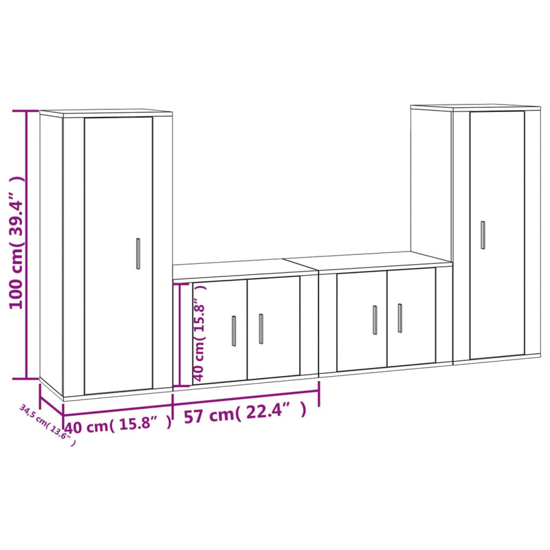 4 Piece TV Cabinet Set White Engineered Wood