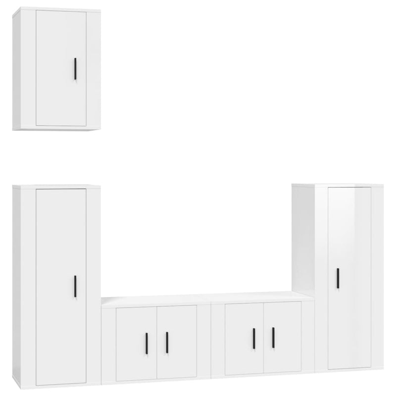 5 Piece TV Cabinet Set High Gloss White Engineered Wood