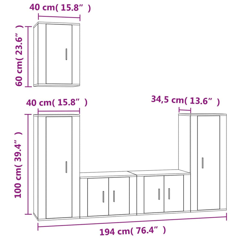 5 Piece TV Cabinet Set High Gloss White Engineered Wood