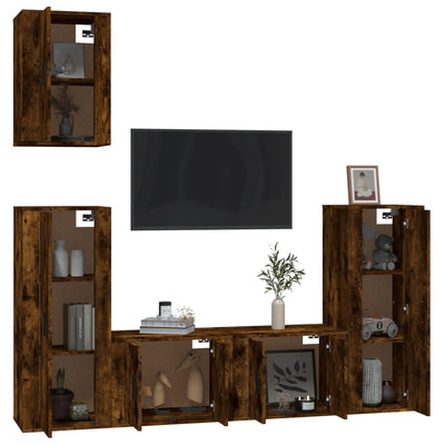 5 Piece TV Cabinet Set Smoked Oak Engineered Wood