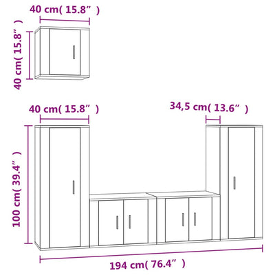 5 Piece TV Cabinet Set High Gloss White Engineered Wood