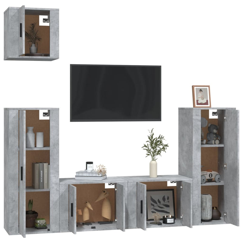 5 Piece TV Cabinet Set Concrete Grey Engineered Wood