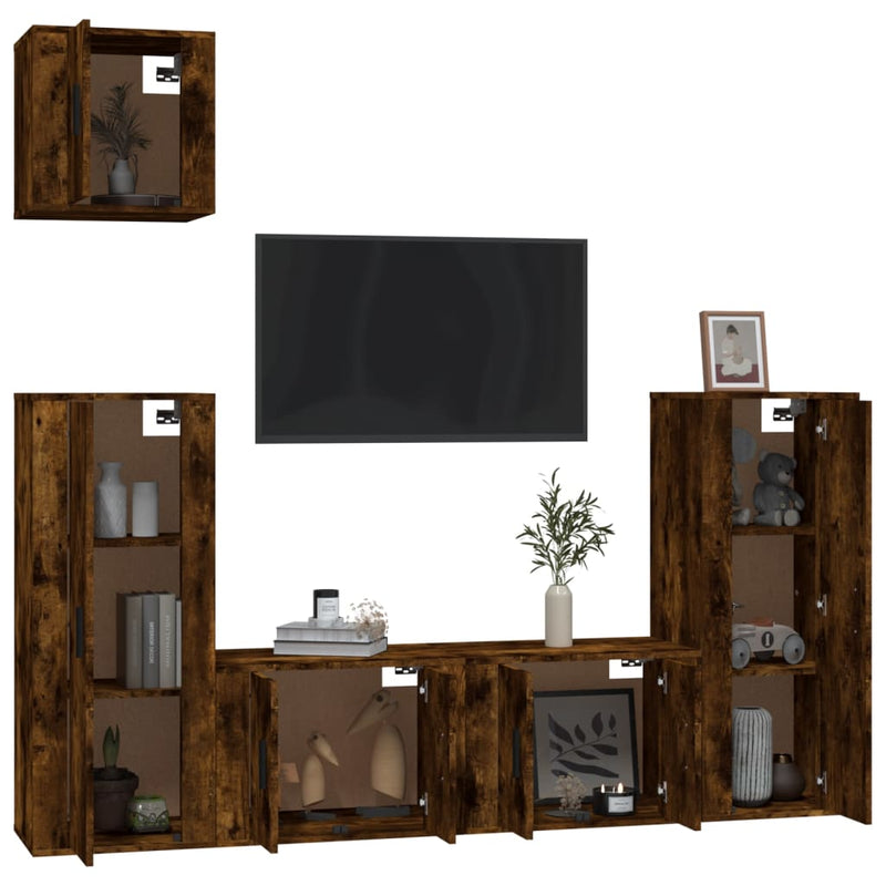 5 Piece TV Cabinet Set Smoked Oak Engineered Wood