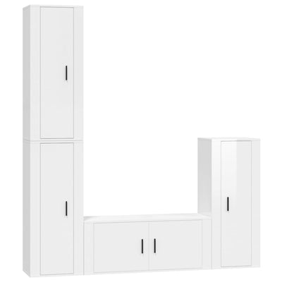 4 Piece TV Cabinet Set High Gloss White Engineered Wood