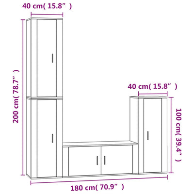 4 Piece TV Cabinet Set High Gloss White Engineered Wood