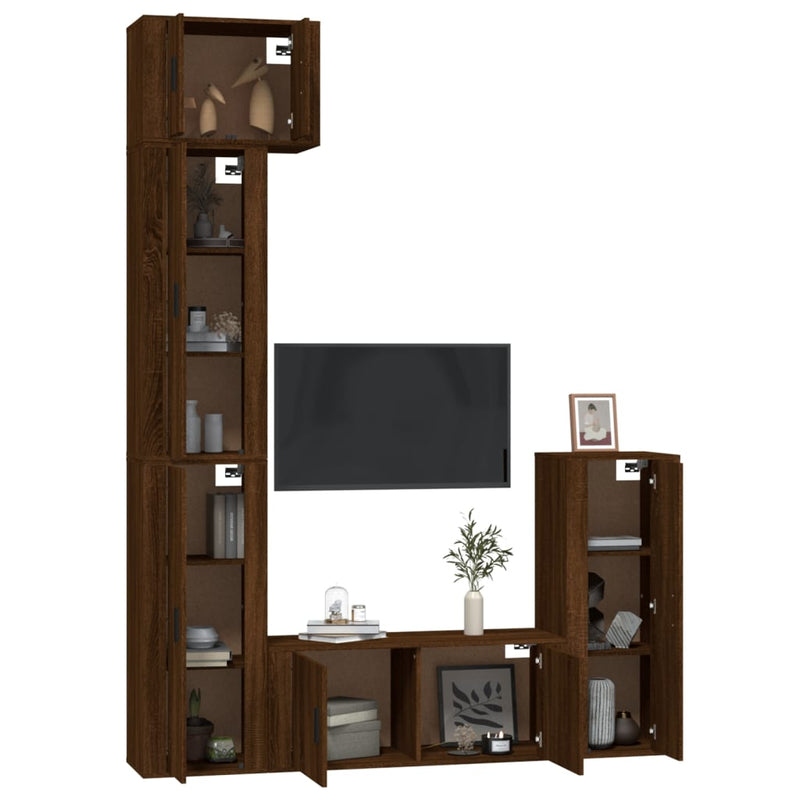 5 Piece TV Cabinet Set Brown Oak Engineered Wood