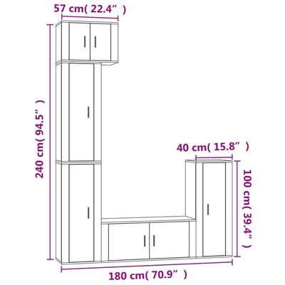 5 Piece TV Cabinet Set Brown Oak Engineered Wood