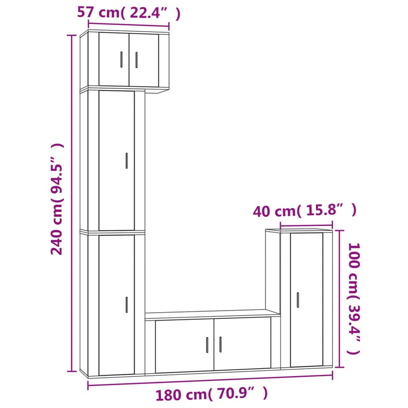 5 Piece TV Cabinet Set Brown Oak Engineered Wood