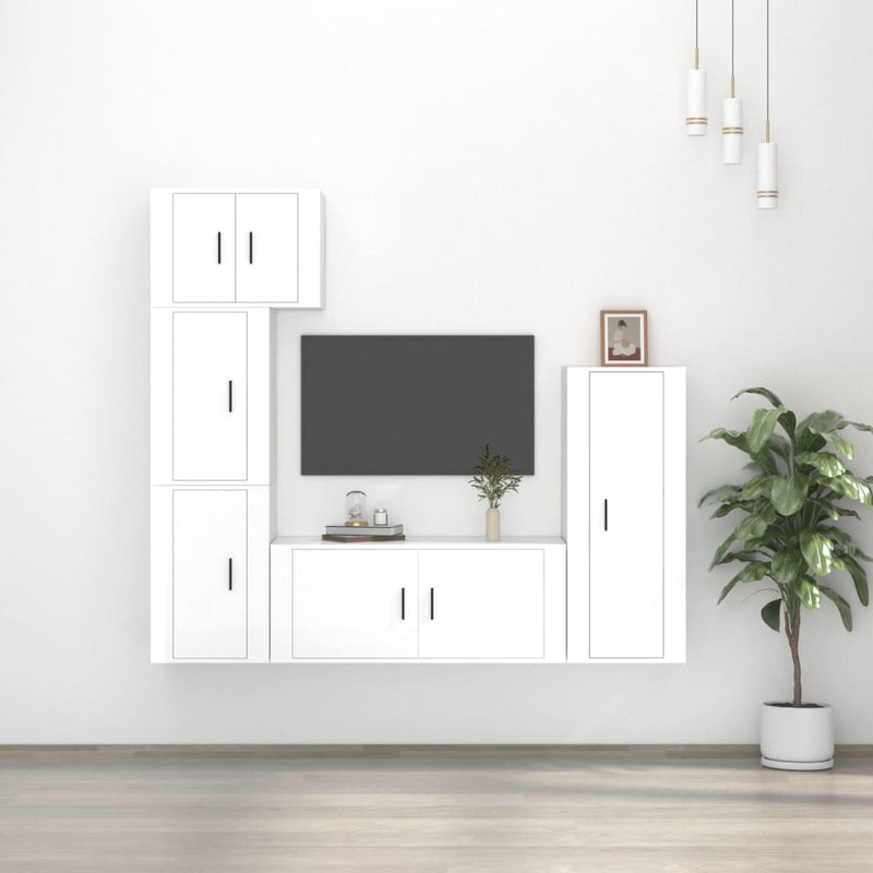 5 Piece TV Cabinet Set High Gloss White Engineered Wood