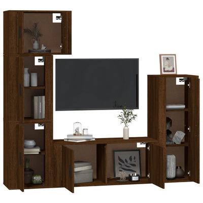 5 Piece TV Cabinet Set Brown Oak Engineered Wood