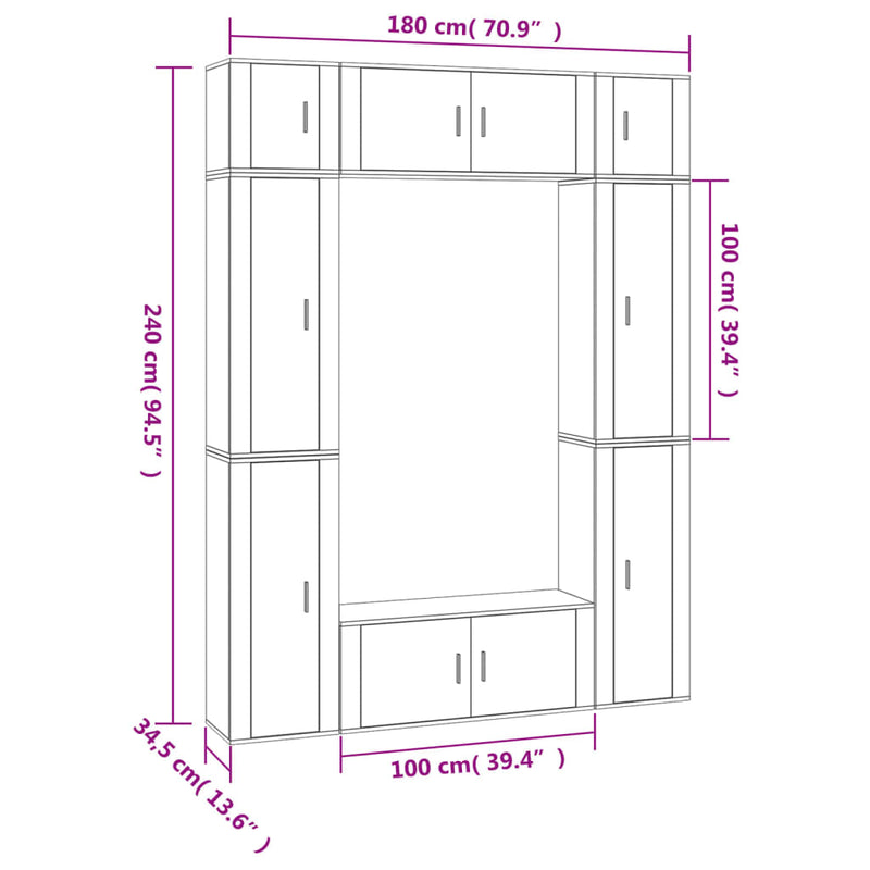 8 Piece TV Cabinet Set Grey Sonoma Engineered Wood