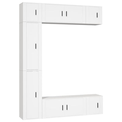 7 Piece TV Cabinet Set White Engineered Wood