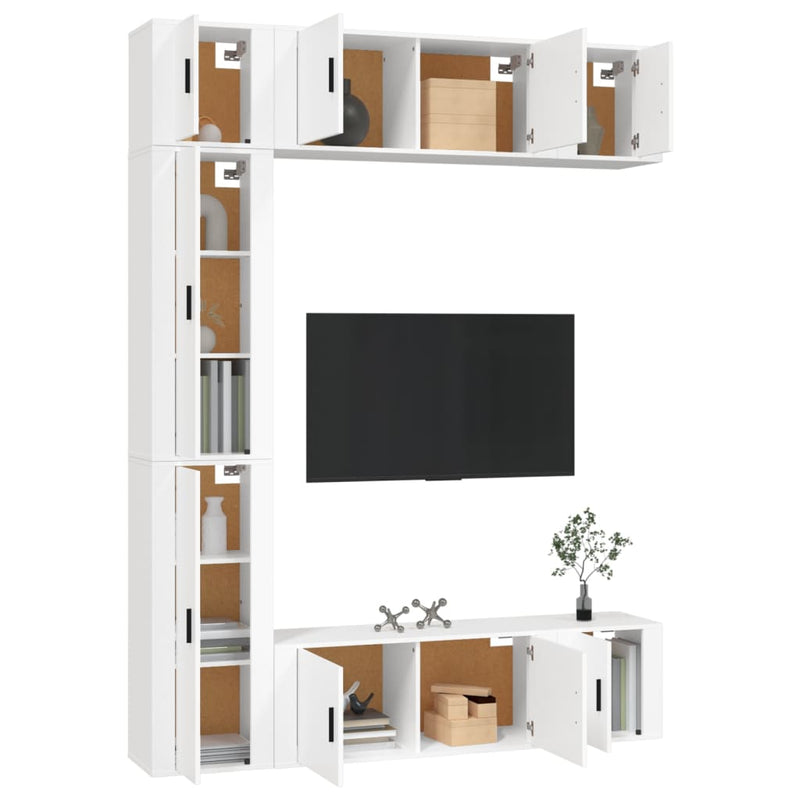 7 Piece TV Cabinet Set White Engineered Wood