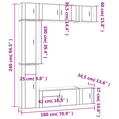 7 Piece TV Cabinet Set White Engineered Wood