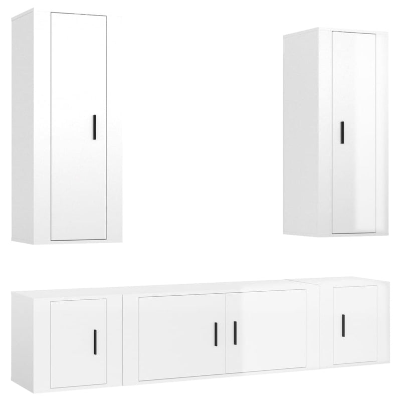 5 Piece TV Cabinet Set High Gloss White Engineered Wood