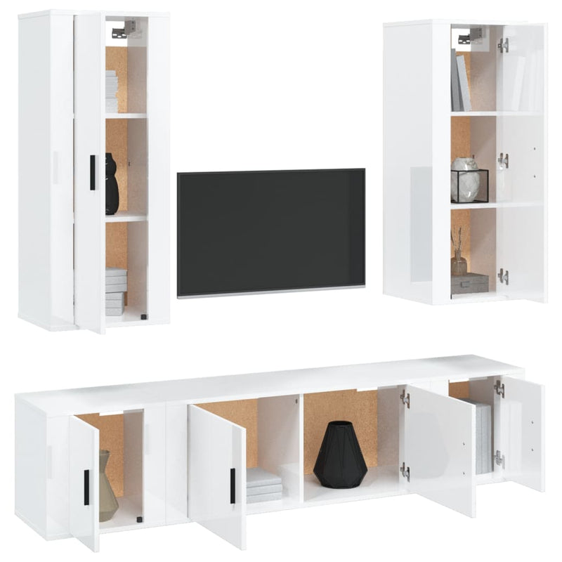 5 Piece TV Cabinet Set High Gloss White Engineered Wood