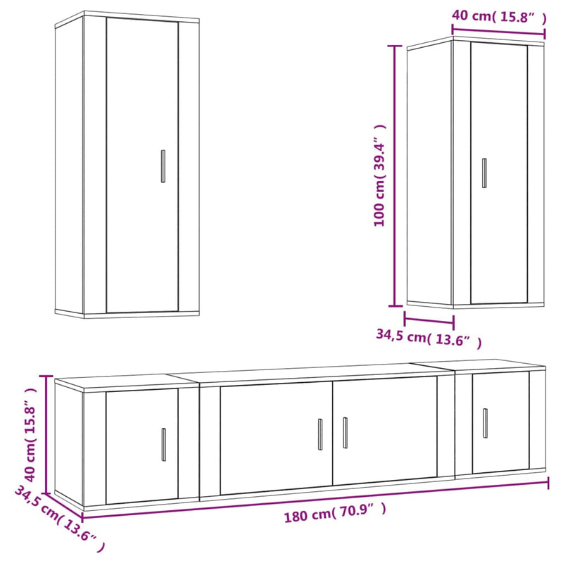 5 Piece TV Cabinet Set High Gloss White Engineered Wood