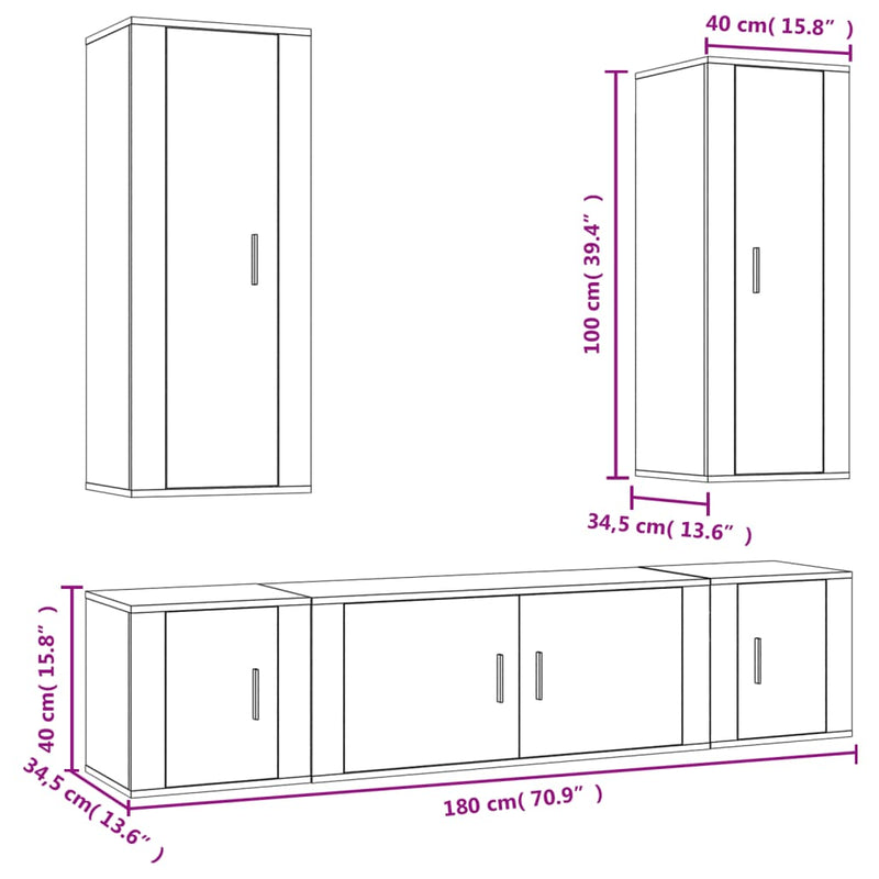 5 Piece TV Cabinet Set Grey Sonoma Engineered Wood