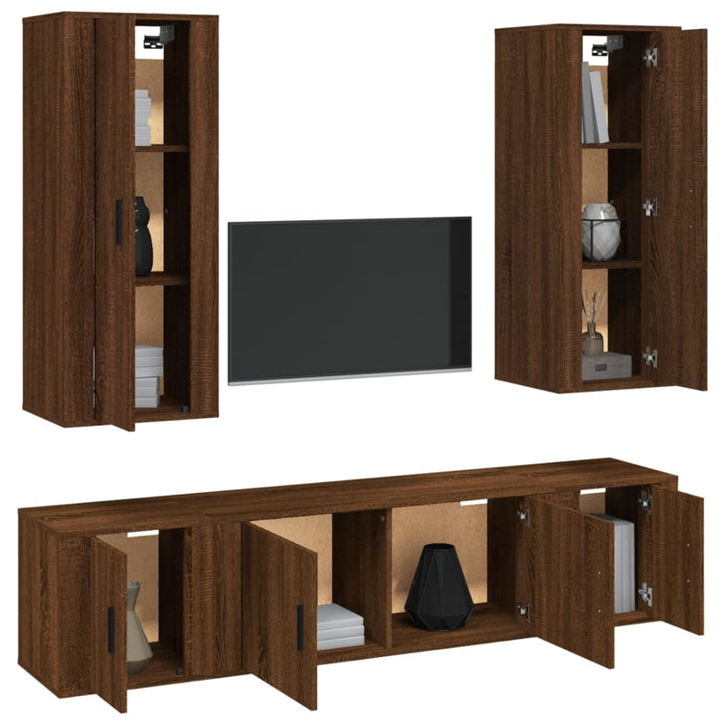 5 Piece TV Cabinet Set Brown Oak Engineered Wood